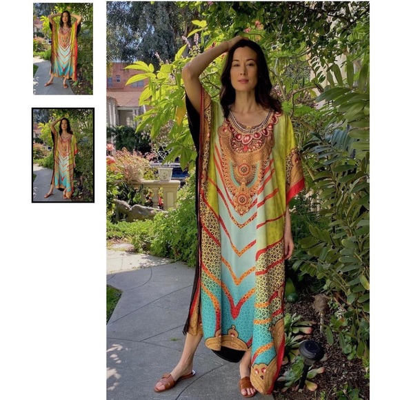 🌼NWT WINLAR🐅 VIBRANT LEOPARD COVERUP CAFTAN - Picture 10 of 14